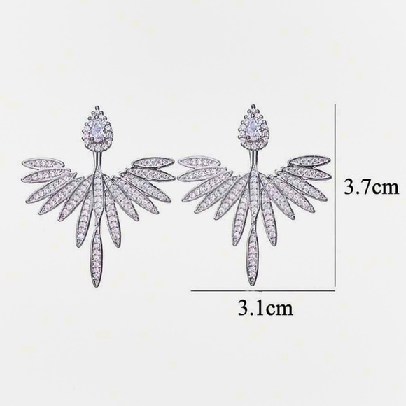 Any 4/$25! Silver Crystal Teardrop Studs with Winged Jackets Earrings - Picture 5 of 7